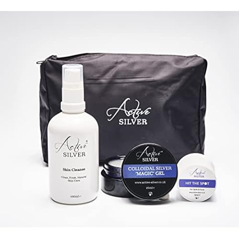 Active Silver Colloidal Silver Facial Care Set for Spots, Cleanse & Care Kit with Skin Cleanse, Magic Gel, Hit The Spot Cream & Convenient Travel Bag Cover