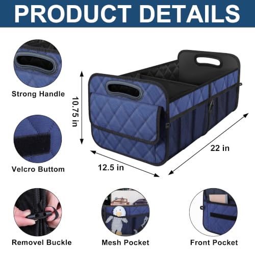 Image of Deosk Car Trunk Organizer for SUV, Car Organizers and Storage with Reinforced Handles, Car Accessories for Women /Men 50L Waterproof Polyester Trunk Organizer(Medium, Dark Blue)