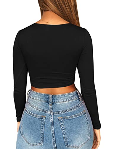 Mizoci Women's Sexy Ruched Tie Up Crop Top Basic Long Sleeve Cut Out T Shirt4