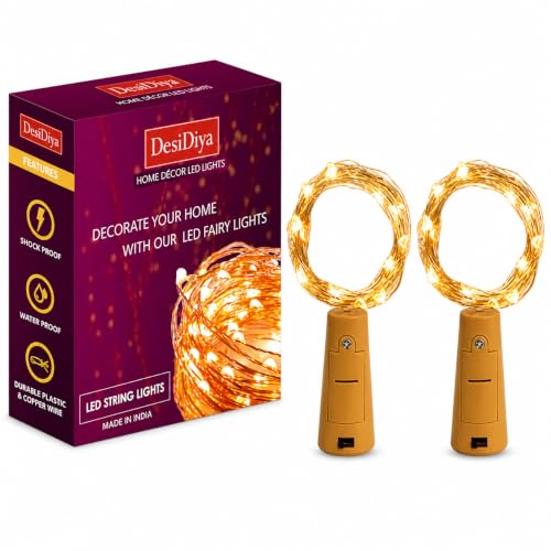Desidiya® Bottle Lights with Cork, Mini Copper Wire, 24 LED Battery Operated String Decorative 200cm Fairy Light DIY Festive Decor for Diwali Wedding 