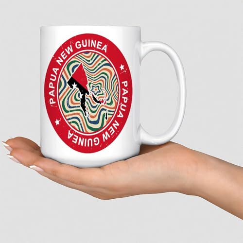 Mug Papouasie-Nouvelle-Guinée en céramique avec drapeau aquarelle de 425,2 g, pour voyage, sport, cadeau pour amis, collègues, patrons, employés et adultes - Blanc