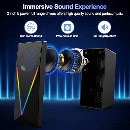 Computer Speakers, Desktop PC Speakers with 6 Colorful RGB Lights, Headphone Jack, Enhanced Bass and Volume Control, USB Powered & 3.5mm Aux Gaming Speakers for Laptop Monitor PC Tablet Phone by BUSP-HYY - Image 2