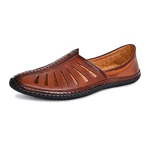 Karaddi 5082 Men’s Loafer Stylish Ethnic Peshawari Nagra Mojadi Sherwani Sandals Wedding Latest Kolhapuri Brown Tan Black Shoes for Men Size 7 UK
