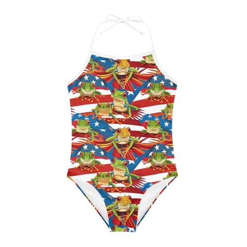 Image of KiuLoam Tropical Floral Navy Blue Girls One Piece Swimsuit Quick Dry Beach Swim Bathing Suit for 3-8 Years Little Girls