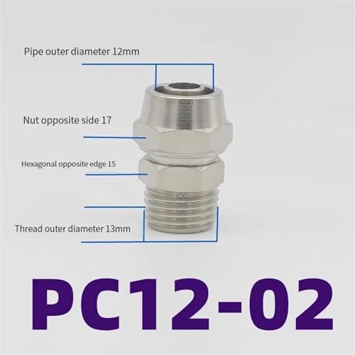 Conector rápido neumático PC12-02 de 12mm con rosca de 1/4 de pulgada para tubo de aire 2