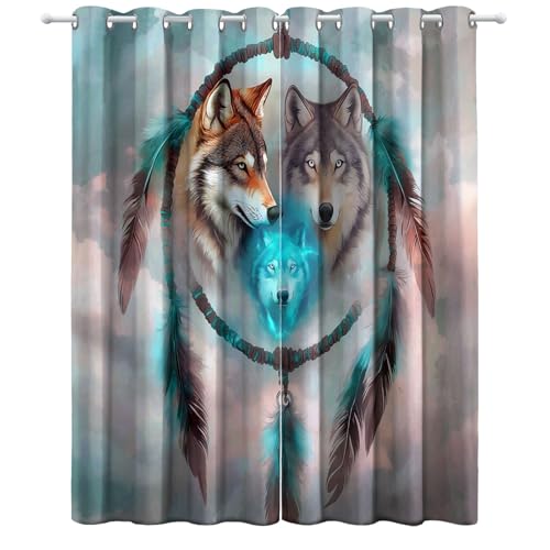 Cortinas de Dormitorio Cortina de Salón Atrapasueños con Lobos Cortinas Opacas Cortina de Cortinas de Cocina Modernas Dormitorio Gris Comedor 140An x 280Al cm (2 Paneles)