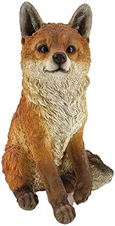 Garden and Home Decor - Realistic Fox Woodland Polyresin Statue - Hand Painted Figurine - Intricate Detail Suitable for Indoor or Outdoor Use - Frost and Fade Resistant Animal Lawn Ornament (Sitting)