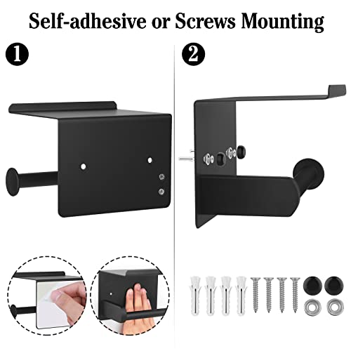 Toilet Paper Holder, Matte Black Toilet Paper Holder With Shelf,Screw Or Self Adhesive Toilet Paper Holder Wall Mount,Sus304 Bathroom Toilet Paper Holder,Toilet Paper Roll Holder For Bathroom,Washroom #TOP4
