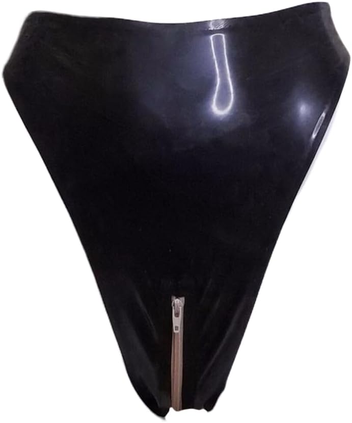 Women Latex Shorts Briefs Crotch 2-Way Zipper Slim Tight Rubber Underwear Pants