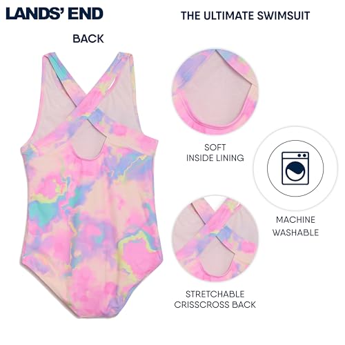 Image of Lands' End Girls' UPF 50+ Stretch Crisscross Back One Piece Swimsuit