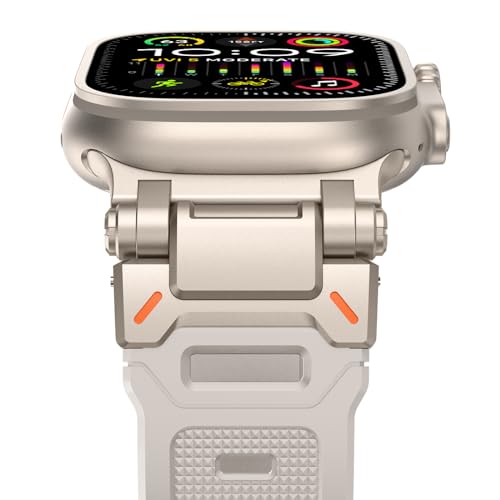 Fullife 49mm 46mm 45mm 44mm 42mm(Series 3 2 1) Compatible with Apple Watch Silicone Straps,Sport Strap Replacement Band for iWatch Ultra 3 2 1,Series 11/10/9/8/7/6/5/4/3/2/1/SE,Starlight/Titanium