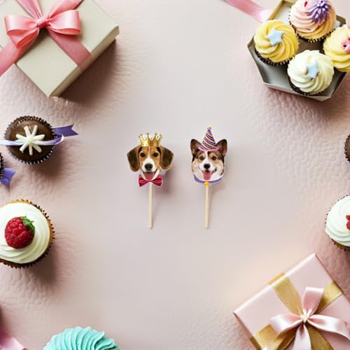 Veemoon 56stücke Hundefigur Geburtstagsdeko Tierparty-Artikel mit Hundemotiven Kuchendekorationsset mit Welpengesichtern Cupcake-Picker für Haustier-Geburtstagsfeiern