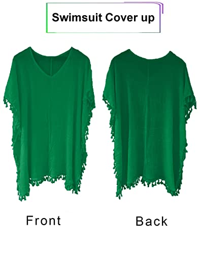 Heynino Womens Bathing Suit Beach Cover Up Tassel Kaftan Loose Blouse Tops Wine Green - Image 3