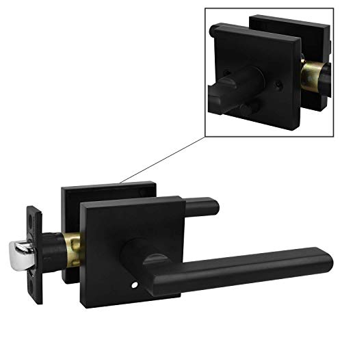 Image of Nuk3y Hulk Series Lever Door Handle Slim Square Modern Contemporary Lever Set (Privacy, Matte Black)