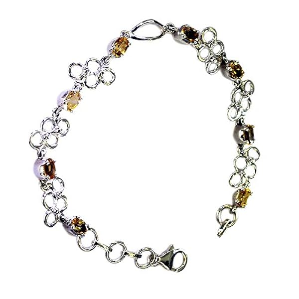 Gemsonclick Real Citrino Bracciale in Argento 925 per Donne Gancio di Collegamento Catenacci November Birthstone L 6.5-8 Pollici