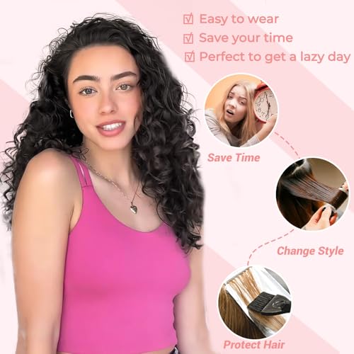 HYJ Curly Hair Extensions 6PCS Curly Clip In Hair Extensions 12" Short Clip Ins Brown hair extensions Invisible Lace Weft Natural Synthesis Hairpieces for Women - Chocolate Brown — view 4