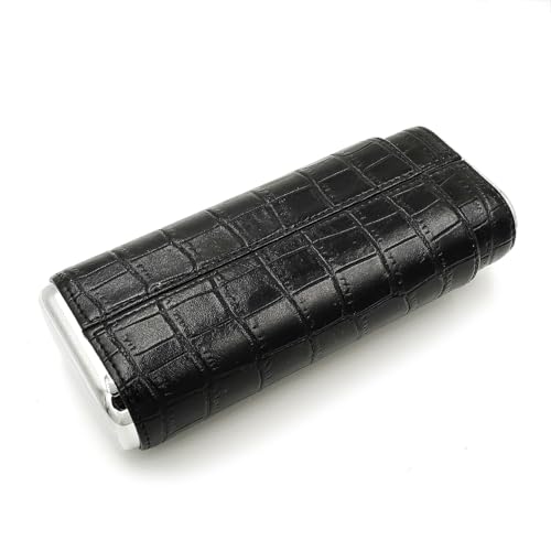 menesia Black Cigar Case with Cutter - Portable Leather Travel Cigar Holder and Small Humidifier Kit for Men