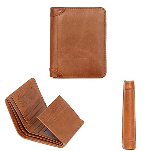 Men's Genuine Leather High Capacity Trifold Short Wallet, RFID Blocking Multifunctional Sleek Slim Photo Window and Credit Card Holder Freemasons Masonic Money Purses,Brown,Style 12