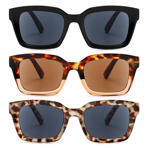 LOUOL READERS Sun Reader for Women Square Reading Sunglasses with Spring Hinge UV400 Protection Stylish Ladies Outdoor Reading +1.75