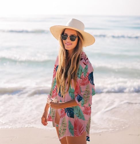 Image of Zoye Chen Women's Bikini Swimsuit Cover Up Button Down V Neck Shirts Long Sleeve Blouse Beachwear Bathing Suit