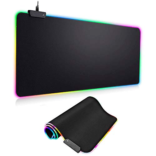 RGB Gaming Mouse Pad, Rocketek Large Extended Soft LED Mouse Pad with Anti-Slip Rubber Base 14 Lighting Modes 2 Brightness Levels, Waterproof Computer Keyboard Mousepad Mat 800 x 300mm 31.5 x 11.8inch