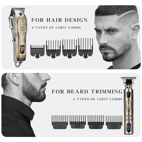 LQT Professional Hair Clipper Set, Digital Display Trimmer Kit with Accessories, Barber Case and Cape, Vintage Design — view 4