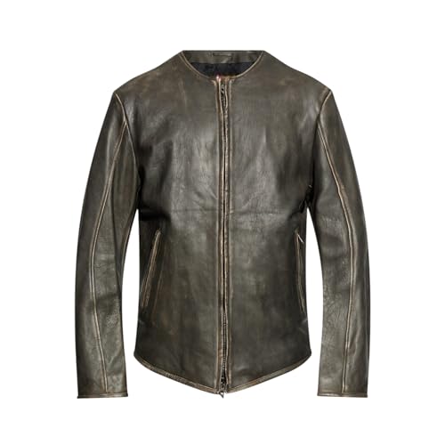Veste de motard vintage en cuir véritable marron pour homme coupe ajustée