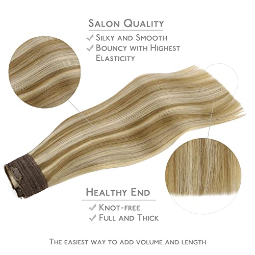 Image of WENNALIFE Wire Hair Extensions Real Human Hair 12 inch 70g Ash Brown with Platinum Blonde Highlights Remy Hair Invisible Transparent Wire Straight Reusable Natural Easy to Apply Reusable for Volume