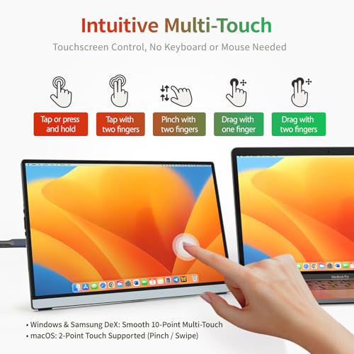 Image of Intehill 2.5K Portable Monitor Touchscreen, 14 inch Portable Touch Screen for Laptop 2560x1600, 16:10 Travel Monitor with Tempered Glass, 100% sRGB USB & HDMI Portable Display with Stand & Speaker, Q14ZT