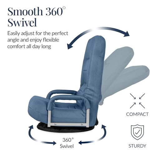 Image of Best Choice Products Swivel Gaming Chair 360 Degree Multipurpose Floor Chair Rocker for TV, Reading, Playing Video Games w /Lumbar Support, Armrest Handles, Adjustable Foldable Backrest - Dusty Blue