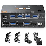Commutateurs KVM DP avec 4 ports USB 3.0 : commutateur DisplayPort USB 3.0 avec 4 ports USB 3.0 qui peuvent reconnaître le clavier, la souris, l'imprimante, le scanner et d'autres périphériques USB. L'USB 3.0 offre des vitesses de transfert de données allant jusqu'à 5 Gbit/s, tandis que l'USB 2.0 offre des vitesses de transfert de données de seulement 480 Mbps.