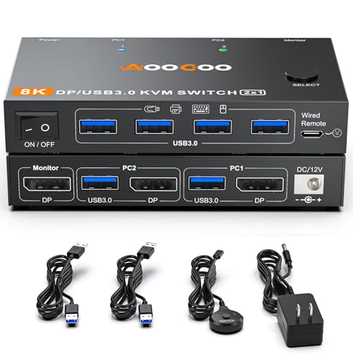DP KVM Switch 2 Computer 1 Monitor