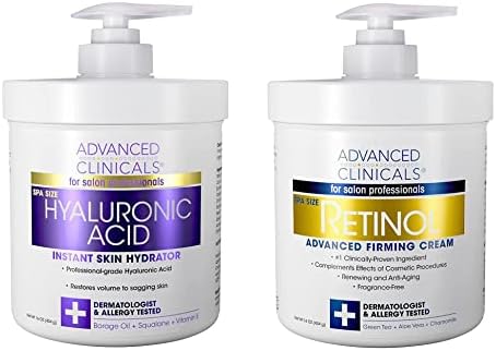 Advanced Clinicals Retinol Cream + Hyaluronic Acid Lotion Moisturizer Face & Body Skin Care Set. Anti Aging Dry Skin Rescue Creams Reduce Appearance Of Wrinkles, Fine Lines, & Sagging Skin, 2-Pack