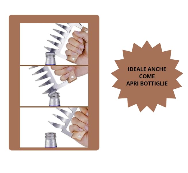 Artigli per Carne in Acciaio Inox, Set 2 Pezzi – 6 Denti Resistenti – Ideali per Pulled Pork, Barbecue e Girarrosto – Accessorio BBQ Robusto e Facile da Usare