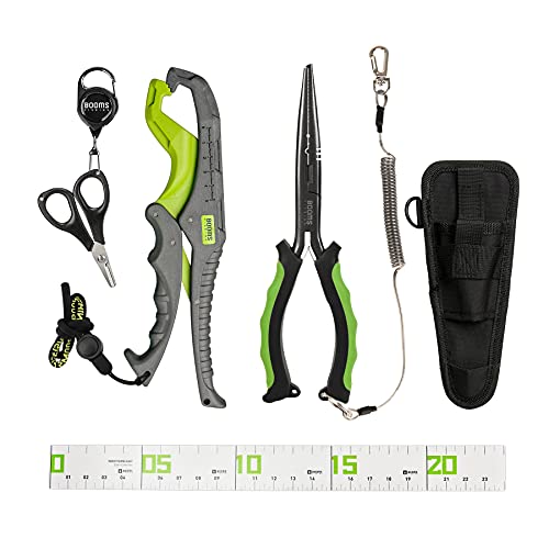 Booms Fishing TK1 4 in 1 Fishing Tool Kit, Fishing Pliers with Lanyard, Fish Lip Gripper, Fishing Line Scissors with Retractor, Adhesive Fish Ruler, Ice Fishing, Fishing Gifts for Men
