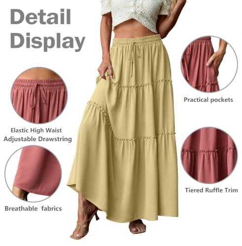 Image of Lepunuo Womens Casual Boho High Waisted Flowy Maxi Skirts Tiered Floral Long Skirts with Pockets for Summer Beach Vacation