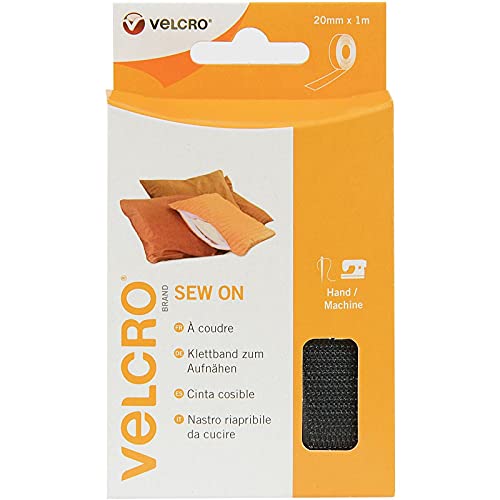 VELCRO Brand VEL-EC60299 Black Tape - 20 mm x 1 m Roll - Sew On