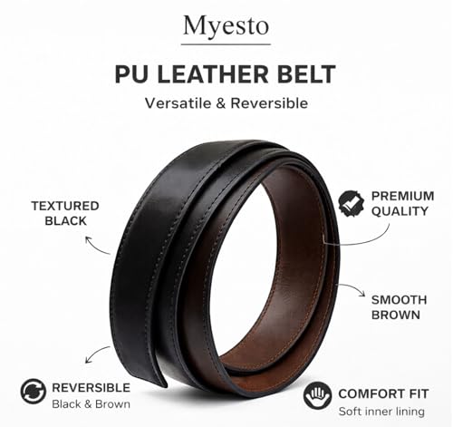 Image of Belt for Men without Buckle PU Leather Reversible Brown Strap with No Buckle Combo Pack of 2