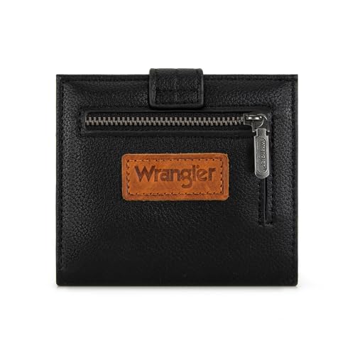 Image of Montana West X Wrangler Small Black Wallet for Woman Ladies Girls Slim Thin Bifold Card Cases & Money Organizers RFID Lining and Zipper Coin Pocket
