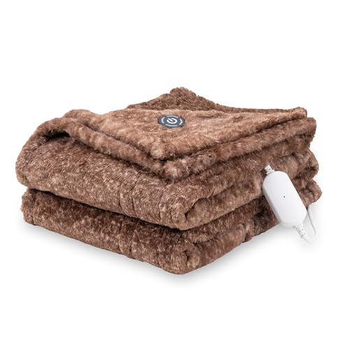 Berkshire Blanket Heated Throw Blanket, Grace Fur to Loftmink Reversible Electric Throw with 4 Heat Levels, Fast Heating Printed Throw for Couch and Bed, Auto Shut-Off Feature (50