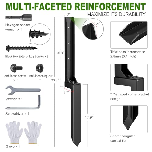 HuaSheWJ Fence Post Repair Kit,Heavy Duty Steel Fence Post Anchor Ground Spike ,Quick Fix Broken/Leaning Wood Posts with,and Fixed Fence Posts