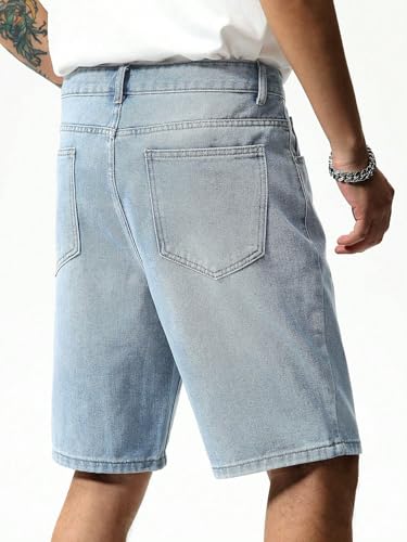 Image of GRECIILOOKS Denim Shorts for Men Stylish | Casual Knee Length Washed Jorts | Regular Fit Jeans Half Pant for Men with Distressed Design | Bermuda Mens Shorts for Summer Travel Streetwear