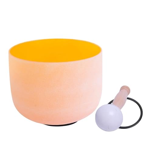432Hz Perfect Pitch D Note Sacral Chakra Orange Frosted Quartz Crystal Singing Bowl 10 inch mallet and o-ring included