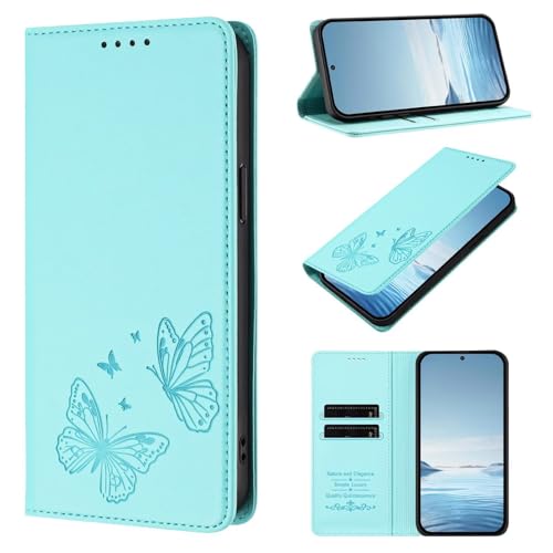 Funda para Xiaomi 14T Pro 5G, piel sintética, cartera de piel sintética, con función atril, función atril, tapa para Xiaomi 14T Pro 5G, verde menta