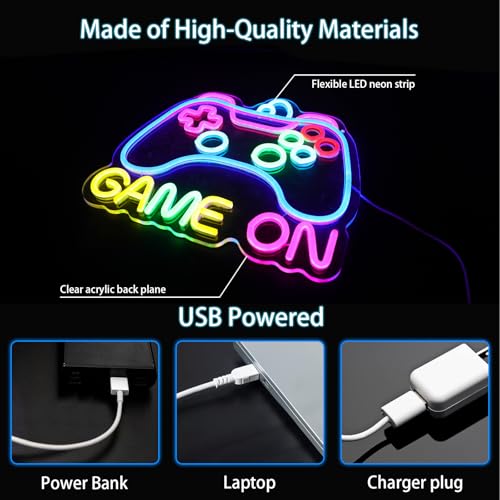 Image of ENUOLI Gamer on Neon Sign, Gamepad Shaped Neon Signs Light for Boys Room LED Dimmable Game Controller Neon Sign USB Powered Colorful Sign Neon Lights Neon Signs for Game Room Home Decor