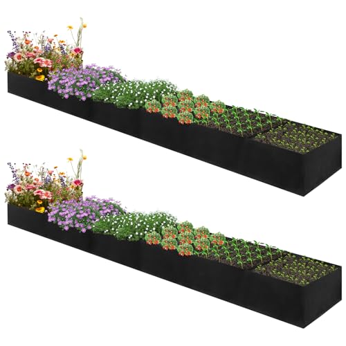 VZZNN 2Pack 12x2x1ft Fabric Raised Garden Bed - 6 Grids Plant Grow Bags, Outdoor Planter Box Non-Woven Fabric Patio Planting Bed Garden Grow Bed Bag for Growing Herbs, Flowers and Vegetables
