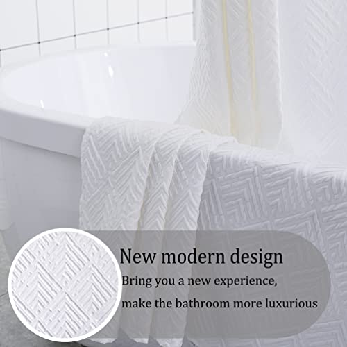 Rinhartex White Fabric Shower Curtain, Waterproof Luxury Textured Cloth Shower Curtain For Bathroom With Hooks,Elegant Modren Hotel Quality(72 X 96 Inch) #TOP2