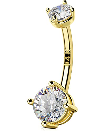 OUFER 14G Solid Gold Belly Button Rings Clear CZ Navel Ring Belly Button Piercing Navel Jewelry 14K Yellow/White Gold Belly Rings