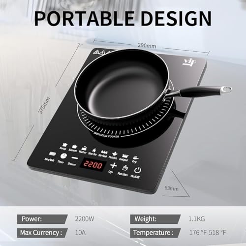 Image of Portable Induction Cooktop, Countertop Burner with Multi-Function, 2200w Electric Stove with Easy Clean Glass, 8 Modes Sensor Touch Cooker (WP6)