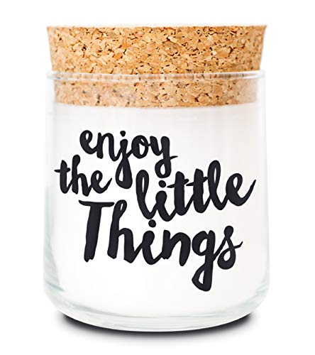 FEEL GOOD CANDLE - Scented candle in glass - candle with motif as a gift for women and for decoration (Enjoy the Little Things, Eucalyptus).